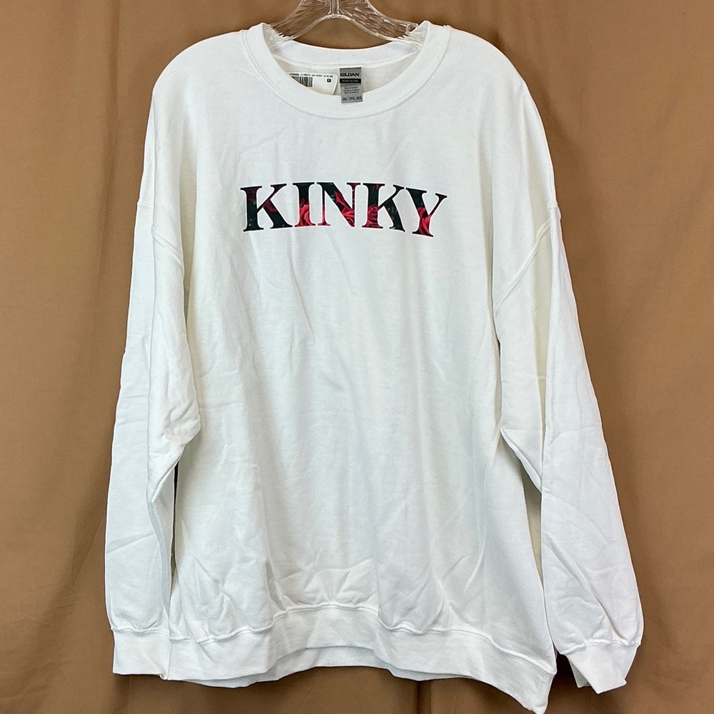 Gildan White Heavy Blend Sweatshirt Floral Kinky Gender-Neutral size 2X